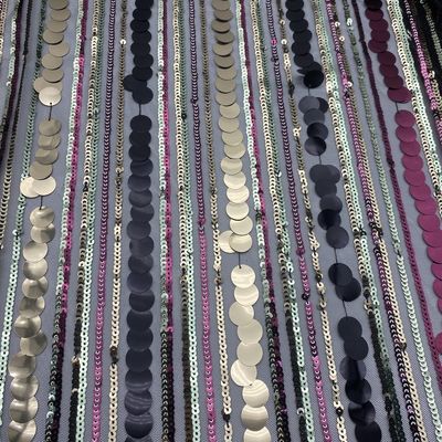 qualità  Elegant QUICK DRY stripe polyester mesh with sequin embroidery fabric for evening dress fabbrica